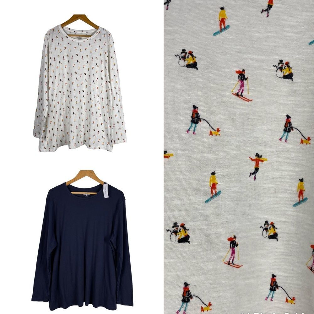 Lane Bryant Long Sleeve Cotton Winter Novelty Print Layering Tees (2) Sz 18 NEW‎